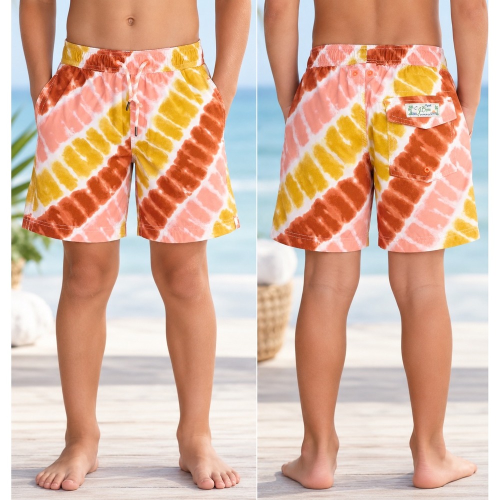 J.Crew Boys Size 10 Re-Imagined Tie-Dye Swim Trunks Orange Yellow